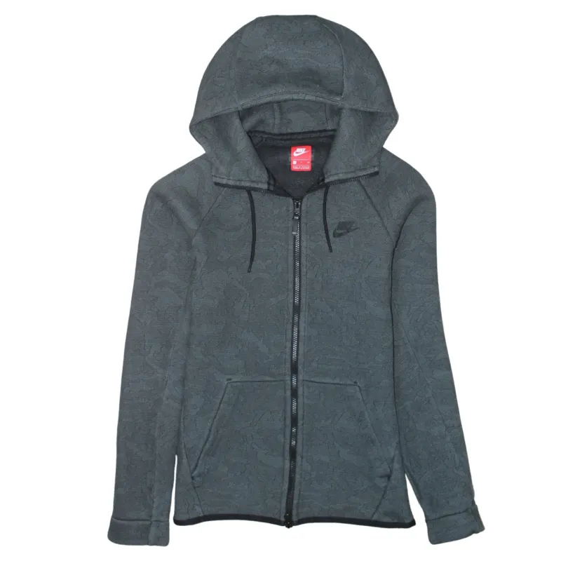 Nike Dark Grey Full Zip Hoodie Men's Small Embroidered Swoosh Camo Pattern Fleece Top made by Nike