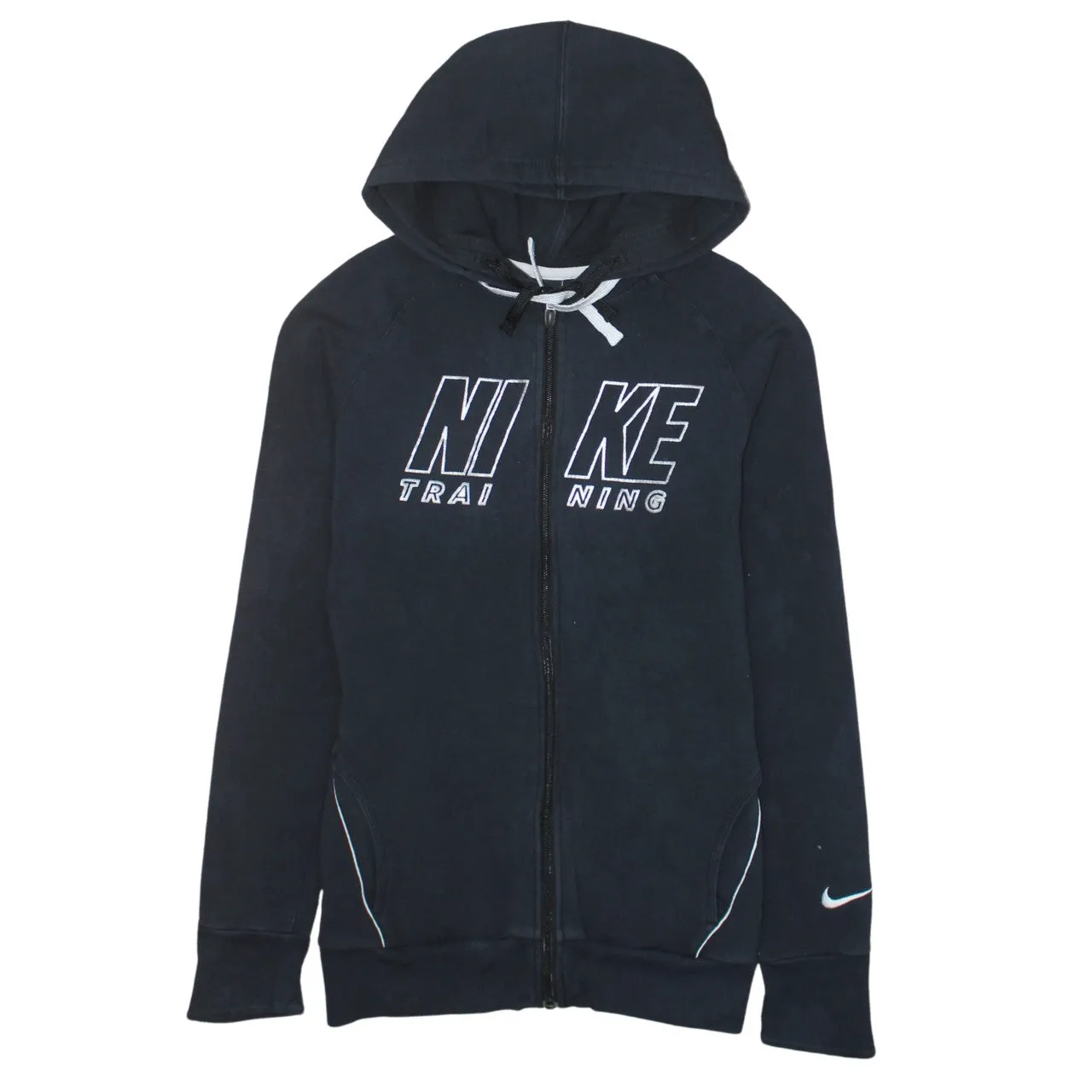 Nike Black Full Zip Hoodie Women’s Small Printed Training Logo Pockets Sweatshirt Top sold by Vintage Club