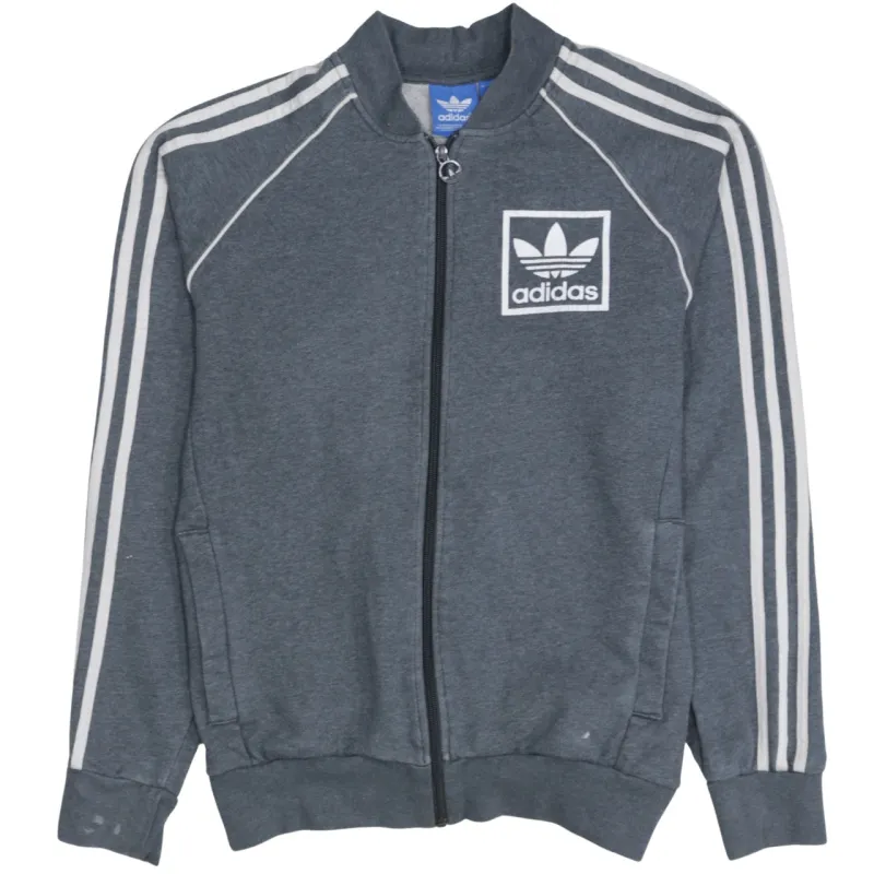 Adidas Dark Grey Track Jacket Men's Medium Three Stripe Sleeves Printed Trefoil Logo Sweatshirt sold by Vintage Club