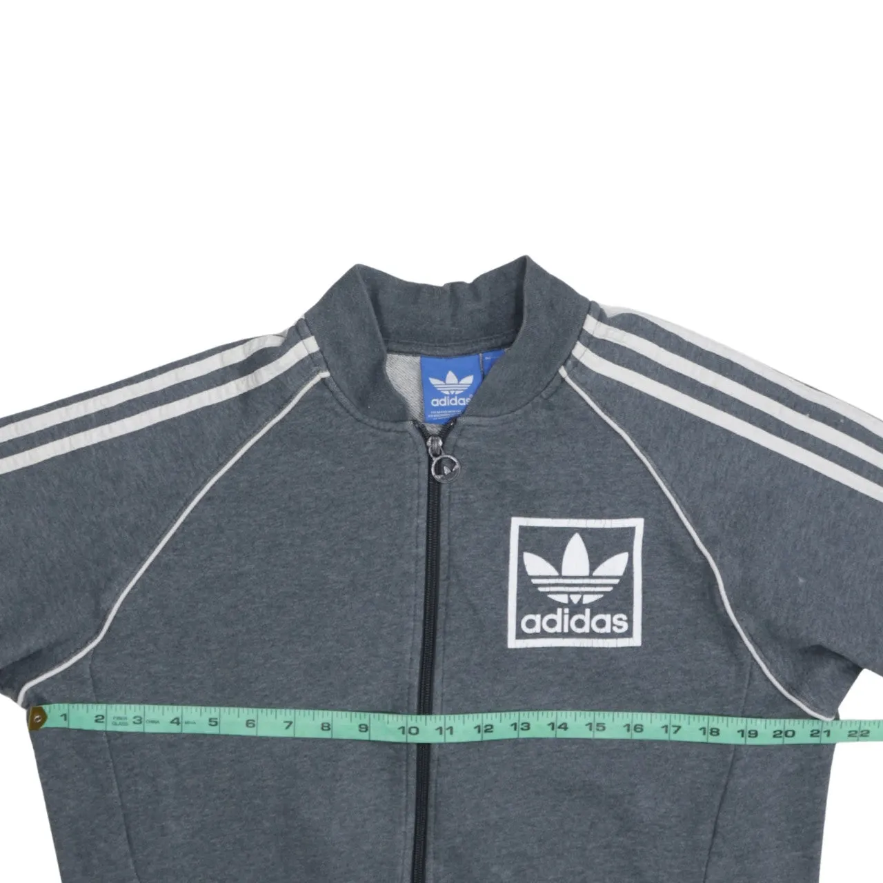 Adidas Dark Grey Track Jacket Men's Medium Three Stripe Sleeves Printed Trefoil Logo Sweatshirt sold by Vintage Club product image thumbnail 5