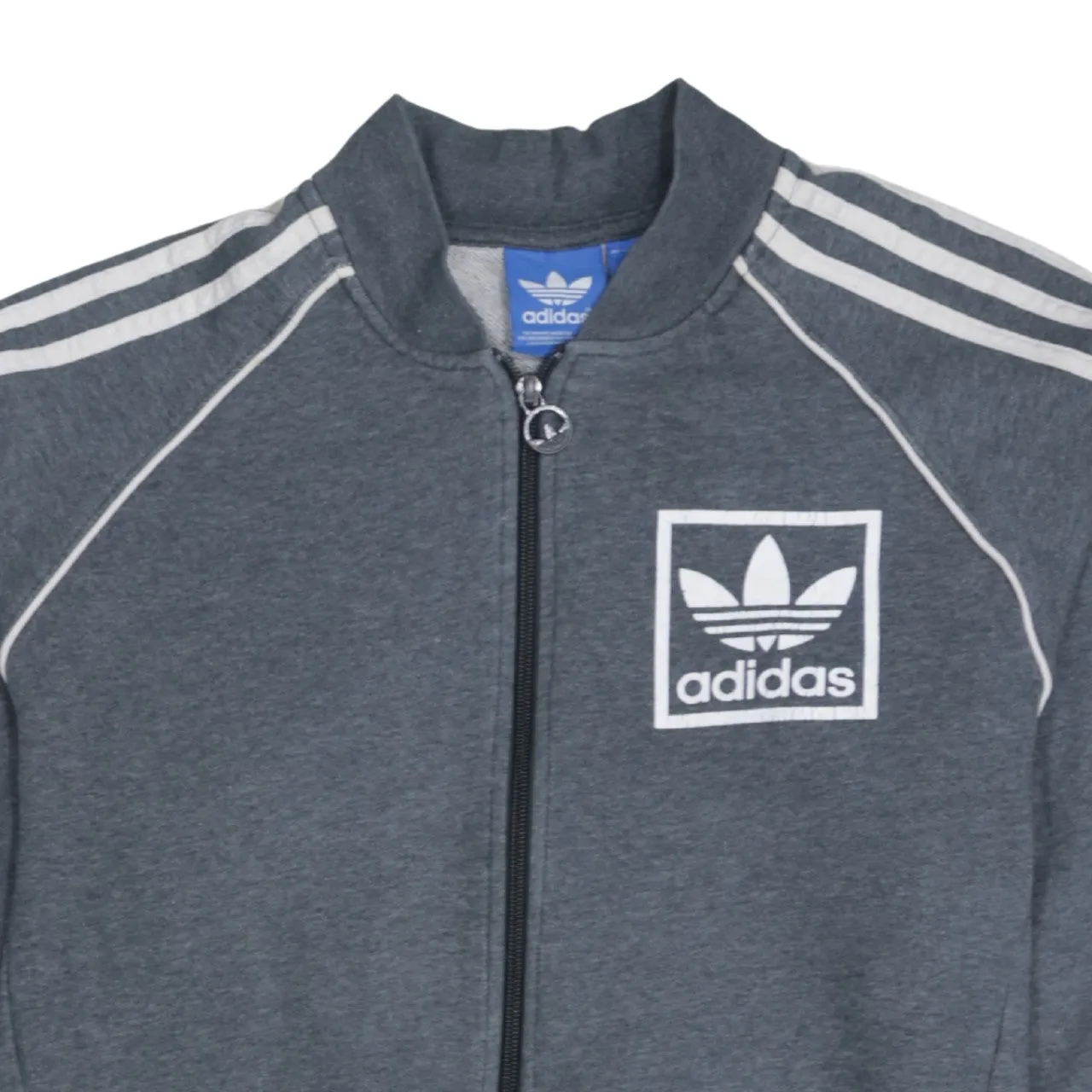 Adidas Dark Grey Track Jacket Men's Medium Three Stripe Sleeves Printed Trefoil Logo Sweatshirt sold by Vintage Club product image thumbnail 3