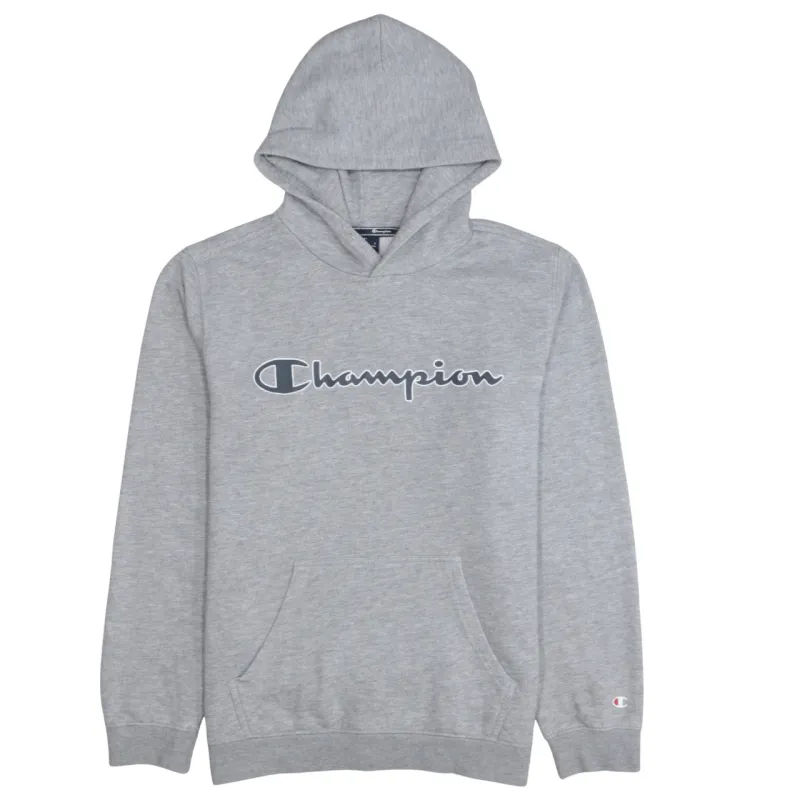 Champion Grey Hoodie Men's Medium Printed Script Logo Front Pouch Pullover Sweatshirt sold by Vintage Club