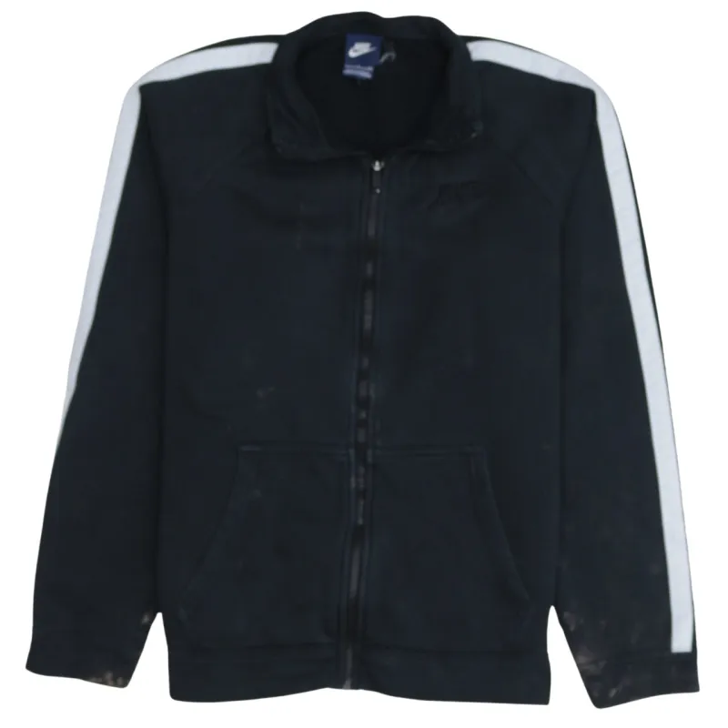 Nike Black Full Zip Sweatshirt Men's Small Embroidered Logo Contrast Stripe Track Top made by Nike