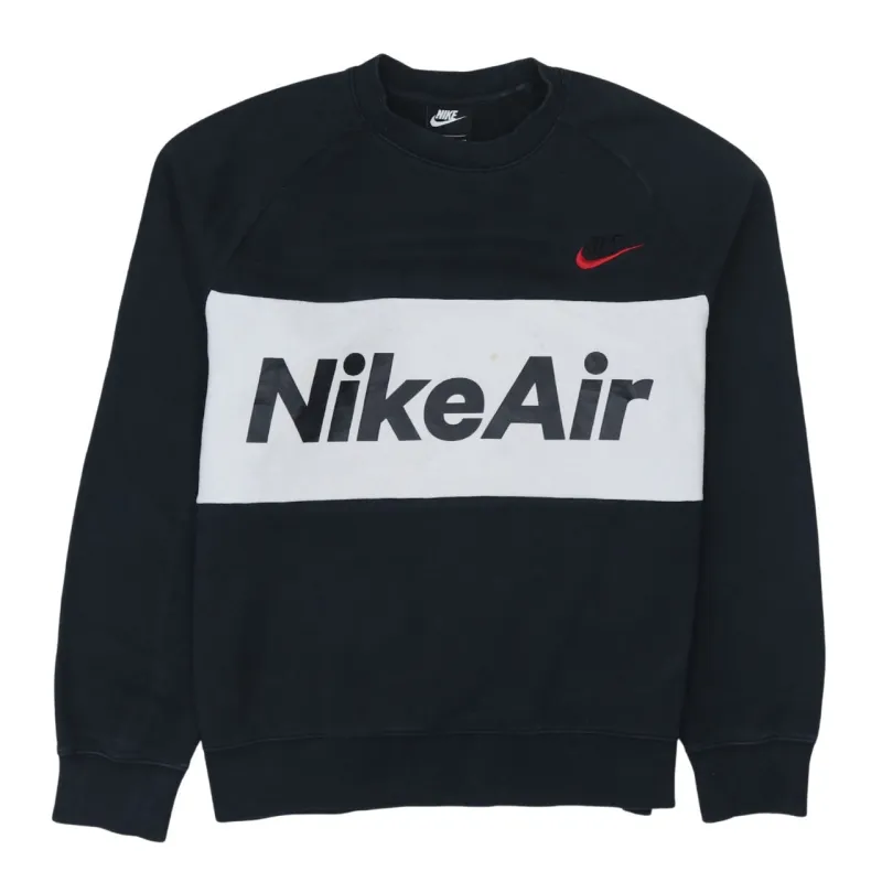 Nike Black Crewneck Sweatshirt Men's Small Nike Air Panel Printed Logo Pullover Fleece Top made by Nike