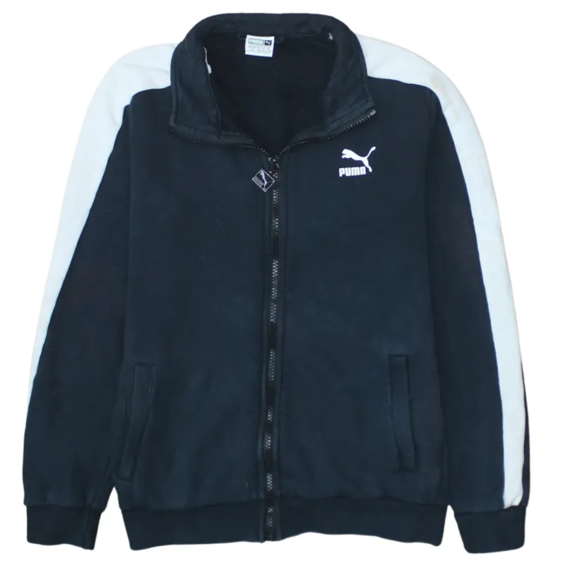 Puma Black Track Jacket Women’s Large White Sleeve Stripes Embroidered Logo Zip Top sold by Vintage Club