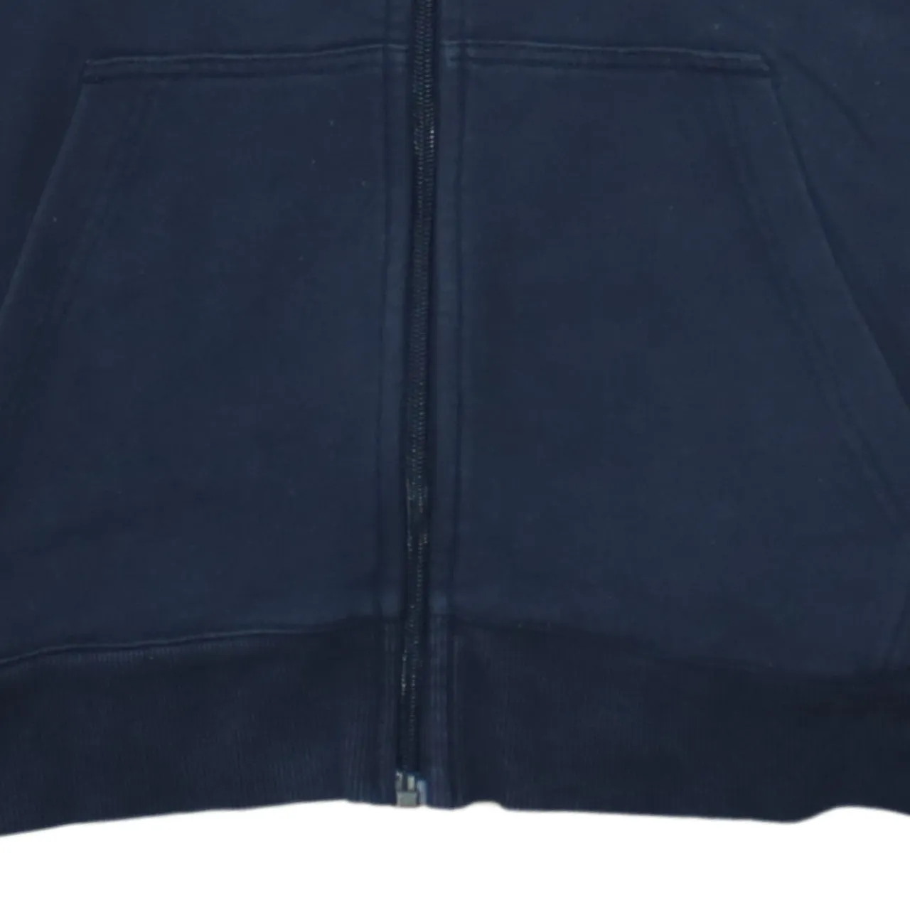 Adidas Navy Blue Hoodie Men's Small Full Zip Three Stripe Sleeves Printed Trefoil Sweatshirt sold by Vintage Club product image thumbnail 4