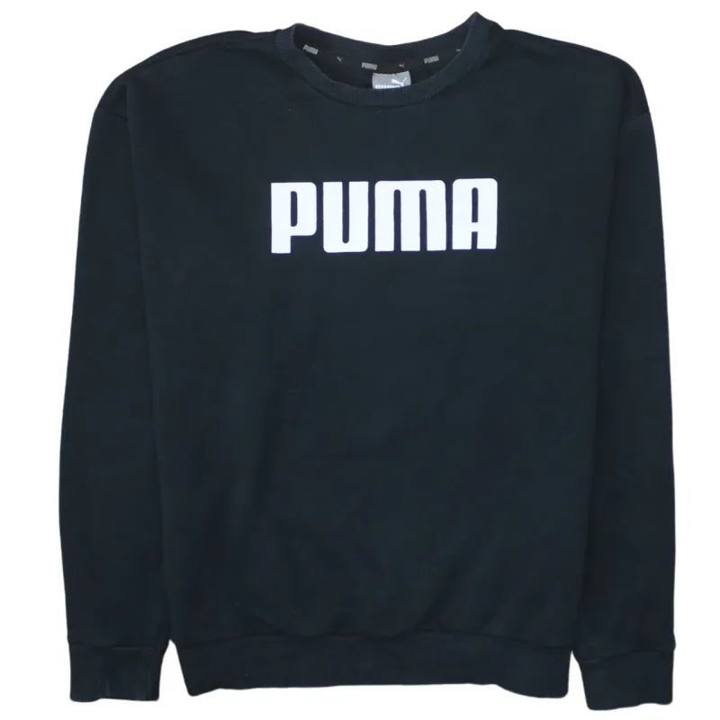 Puma Black Sweatshirt Women's Medium Printed Chest Logo Ribbed Cuffs Crewneck Pullover sold by Vintage Club