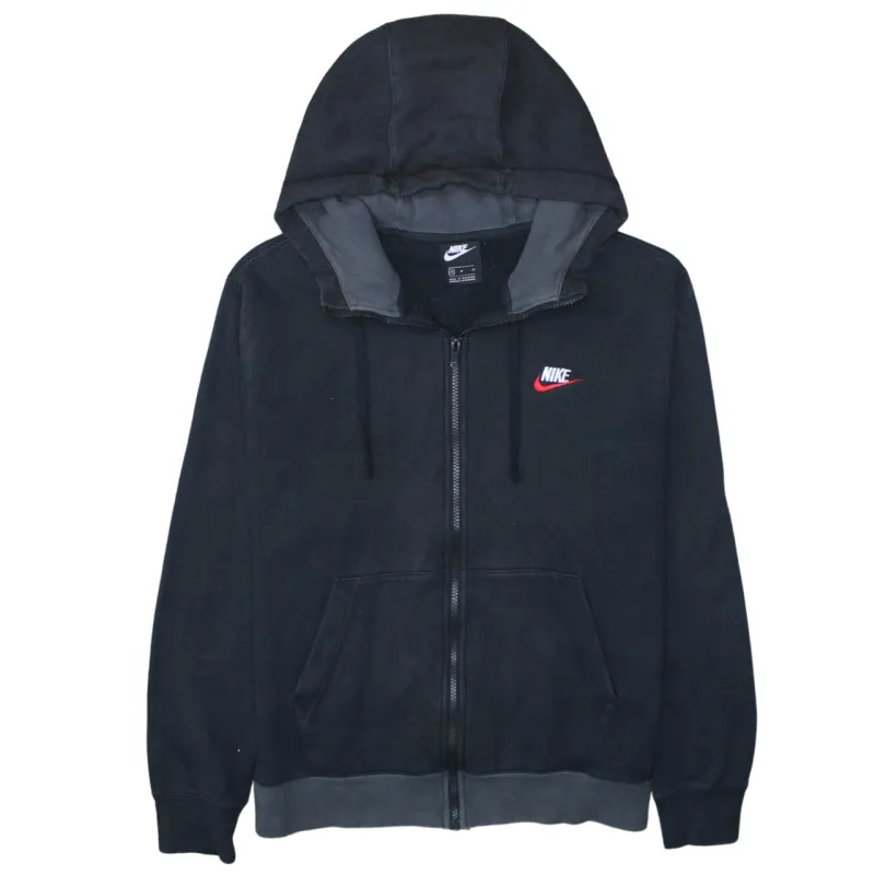 Nike Black Full Zip Hoodie Men's Medium Embroidered Swoosh Logo Split Hem Sweatshirt made by Nike