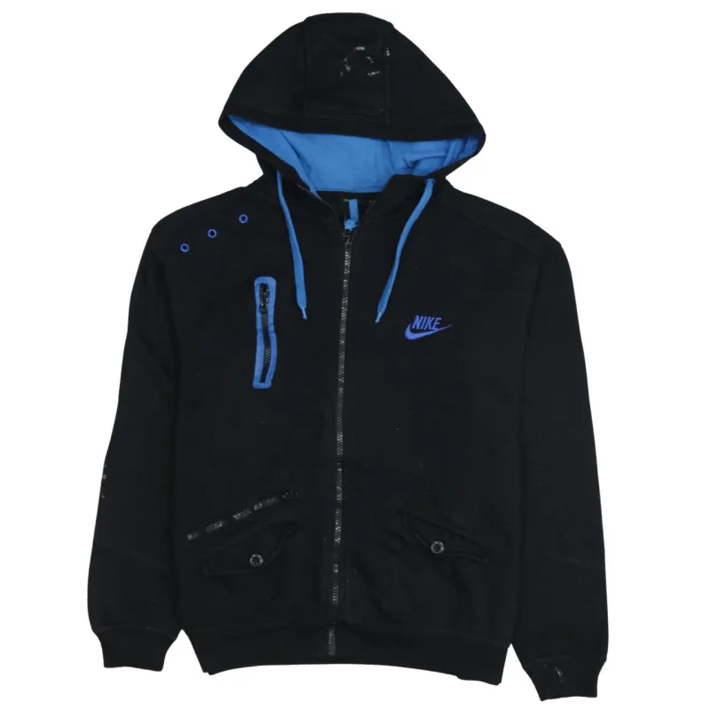 Nike Black Full Zip Hoodie Men's Medium Embroidered Blue Logo Zip Pockets Sweatshirt sold by Vintage Club