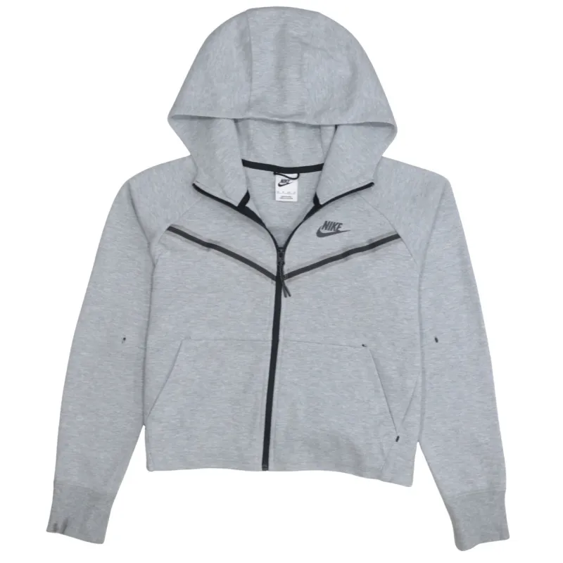Nike Light Grey Full Zip Hoodie Men's XSmall Printed Logo Zip Pockets Casual Sweatshirt made by Nike