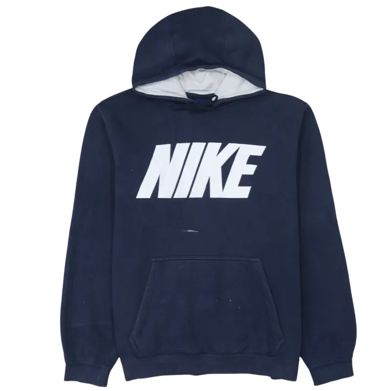 Nike Navy Blue Hoodie Men's Large Printed Logo Front Pocket Pullover Sweatshirt sold by Vintage Club