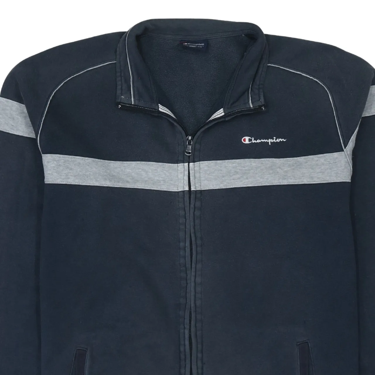 Champion Navy Blue Full Zip Sweatshirt Men's XXLarge Grey Stripe Embroidered Logo Track Top sold by Vintage Club product image thumbnail 3