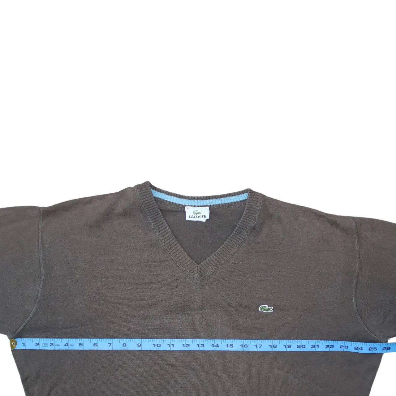 Lacoste Brown V Neck Jumper Men’s XXLarge Embroidered Croc Logo Knit Sweater Pullover sold by Vintage Club product image thumbnail 5