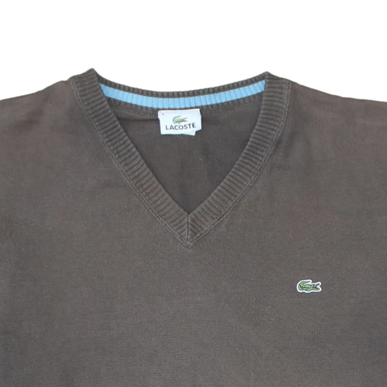 Lacoste Brown V Neck Jumper Men’s XXLarge Embroidered Croc Logo Knit Sweater Pullover sold by Vintage Club product image thumbnail 3