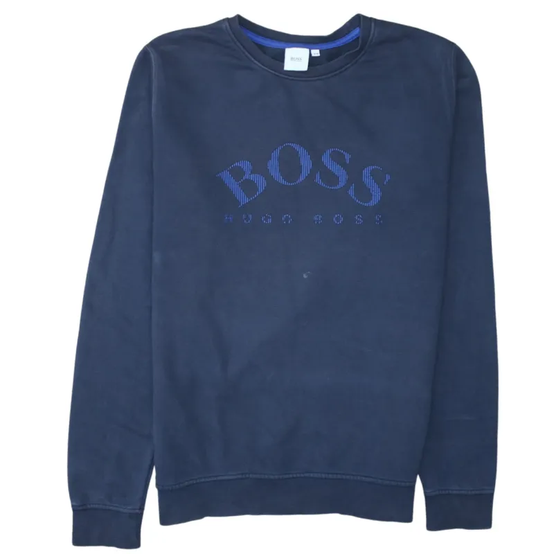 HUGO BOSS Navy Blue Sweatshirt Women's Medium Embroidered Front Logo Crewneck Pullover Top sold by Vintage Club