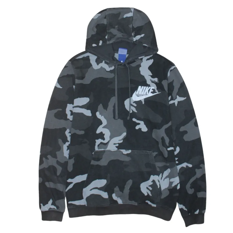 Nike Black Grey Camo Hoodie Men's Medium Printed Chest Logo Pullover Sweatshirt sold by Vintage Club