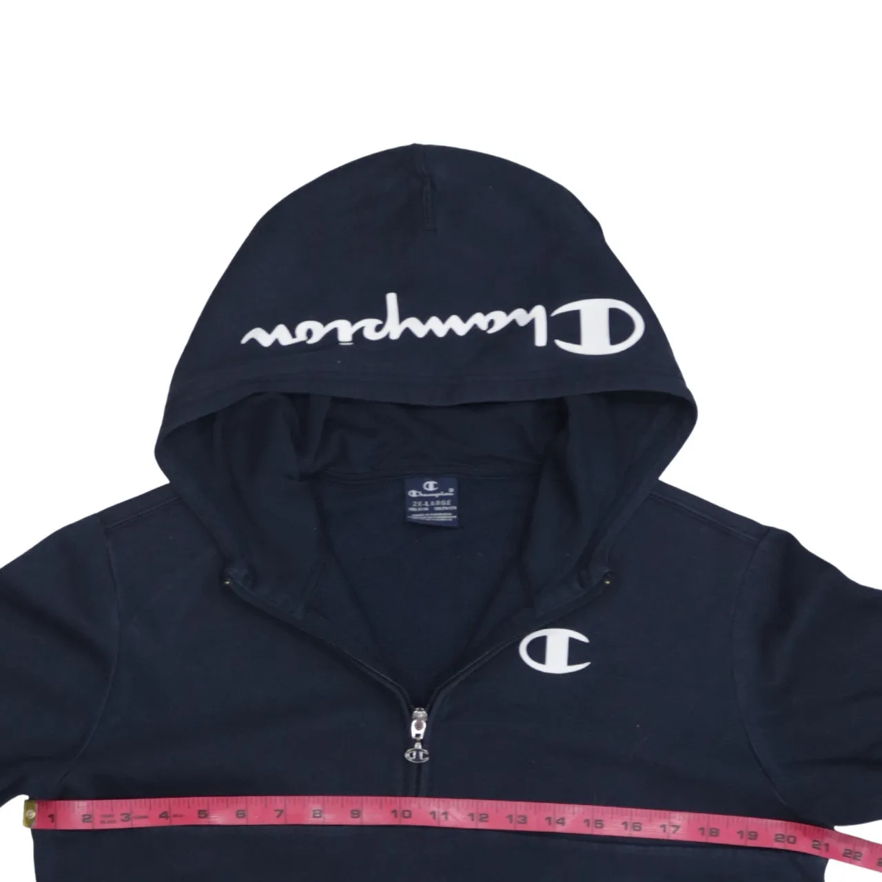 Champion Navy Blue Hoodie Women’s XXLarge Half Zip Embroidered Logo Front Pocket Sweatshirt sold by Vintage Club product image thumbnail 5