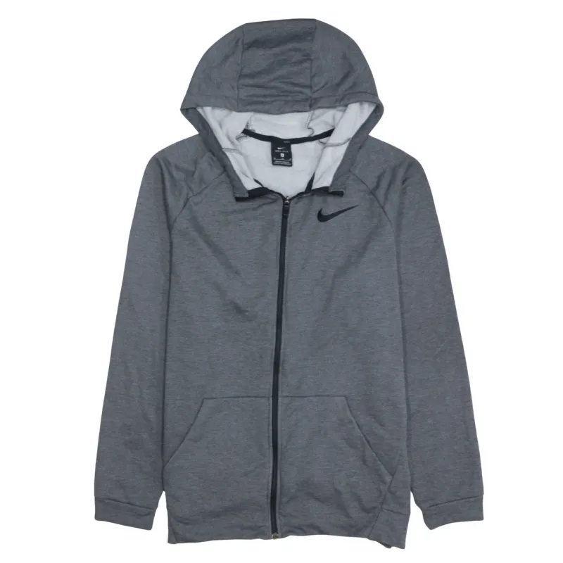 Nike Dark Grey Full Zip Hoodie Men's Medium Embroidered Swoosh Split Pocket Casual Top made by Nike