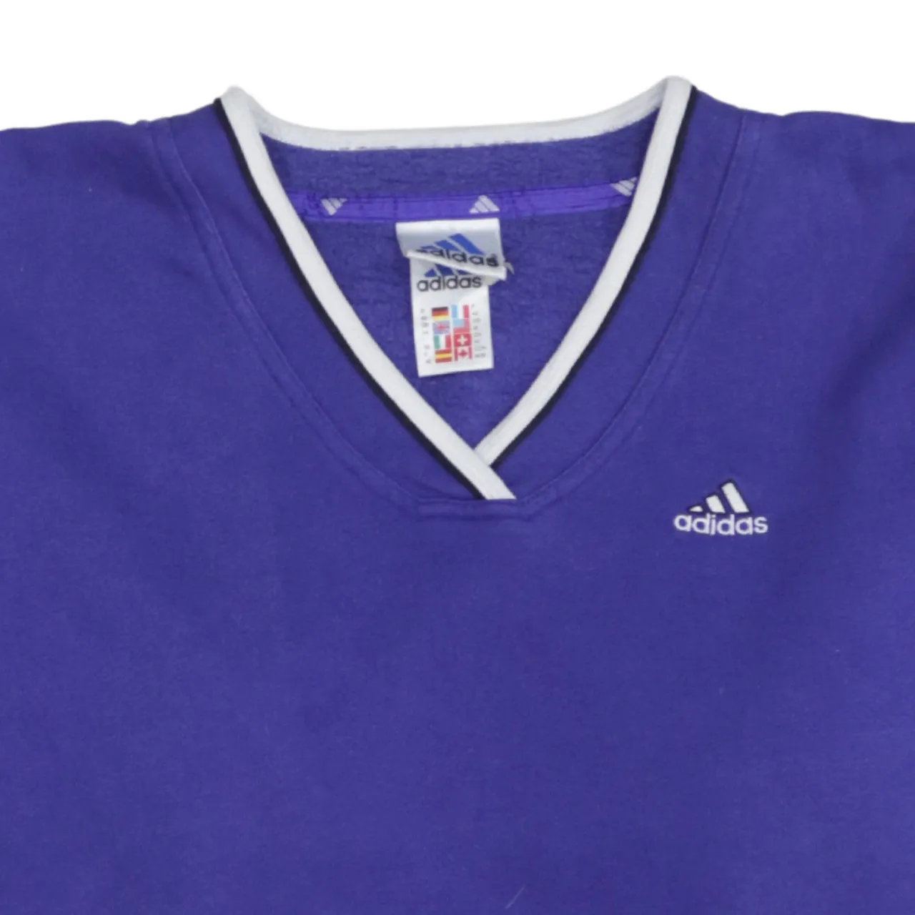 Adidas Purple Sweatshirt Men’s Medium V Neck Embroidered Logo Three Stripe Sleeves Pullover sold by Vintage Club product image thumbnail 3