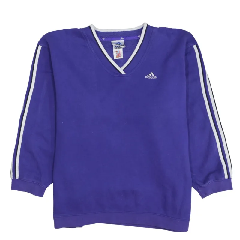 Adidas Purple Sweatshirt Men’s Medium V Neck Embroidered Logo Three Stripe Sleeves Pullover sold by Vintage Club