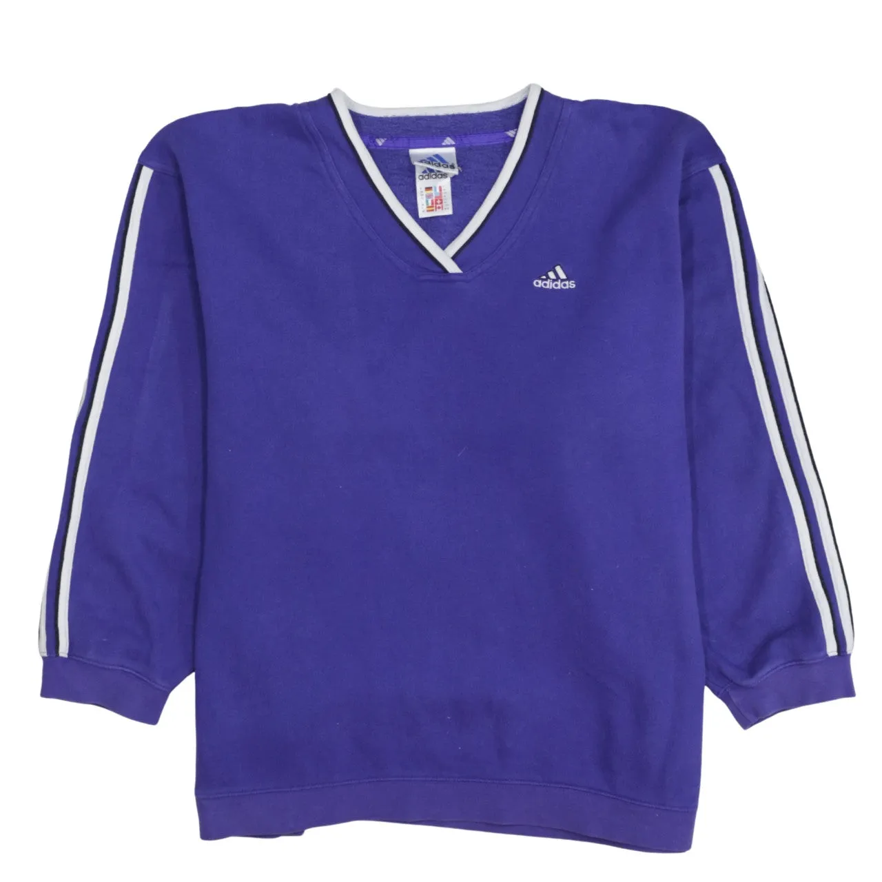 Adidas Purple Sweatshirt Men’s Medium V Neck Embroidered Logo Three Stripe Sleeves Pullover sold by Vintage Club