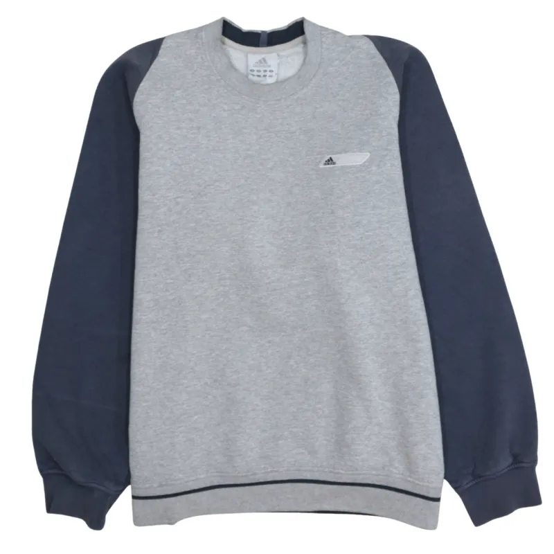 Adidas Grey Navy Sweatshirt Men's Small Embroidered Chest Logo Crewneck Pullover Top made by Adidas