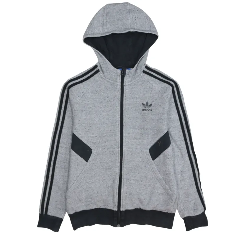 Adidas Grey Zip Hoodie Women's Large Trefoil Logo Three Stripe Sleeves Sweatshirt sold by Vintage Club