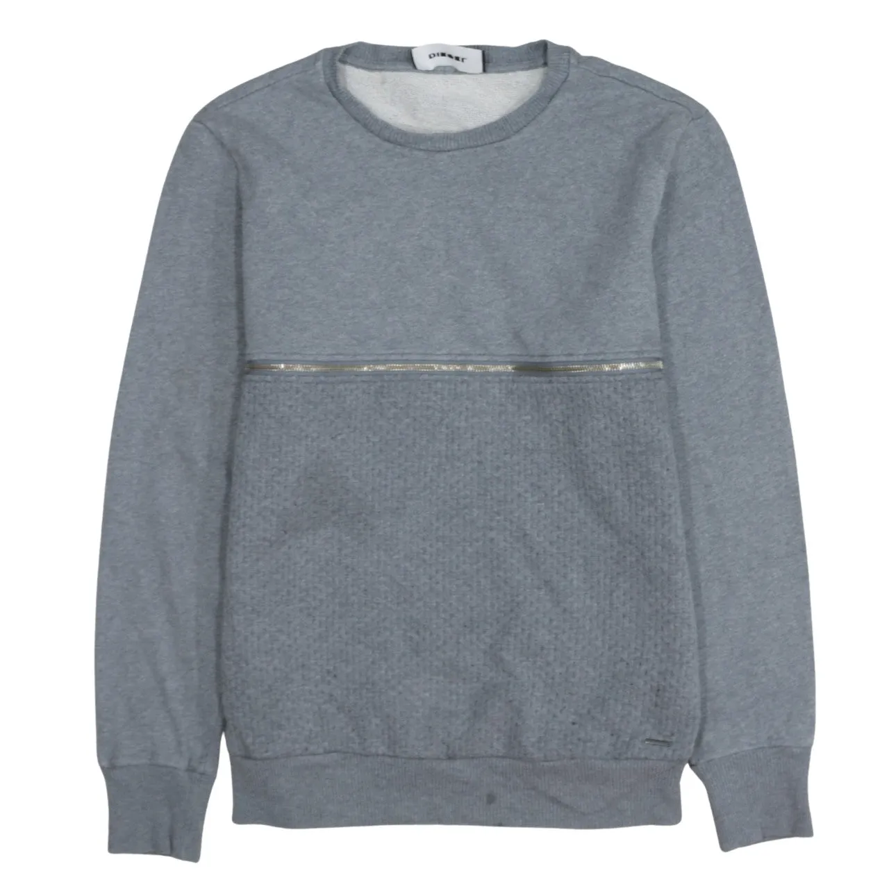 Diesel Grey Sweatshirt Men's Small Textured Panel Metallic Trim Crewneck Pullover Jumper sold by Vintage Club