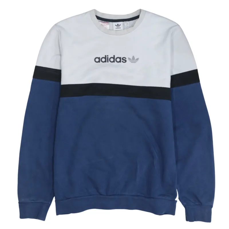 Adidas White Navy Sweatshirt Women's XLarge Printed Logo Colour Block Crewneck Pullover Top made by Adidas
