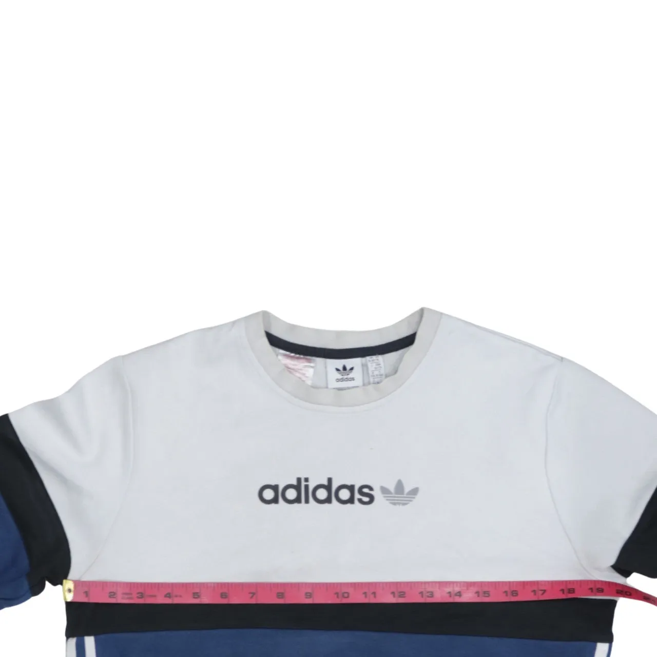 Adidas White Navy Sweatshirt Women's XLarge Printed Logo Colour Block Crewneck Pullover Top sold by Vintage Club product image thumbnail 5