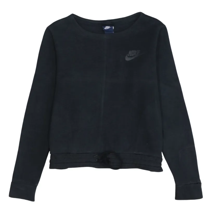 Nike Black Sweatshirt Men's Medium Embroidered Chest Logo Drawstring Hem Pullover Top sold by Vintage Club