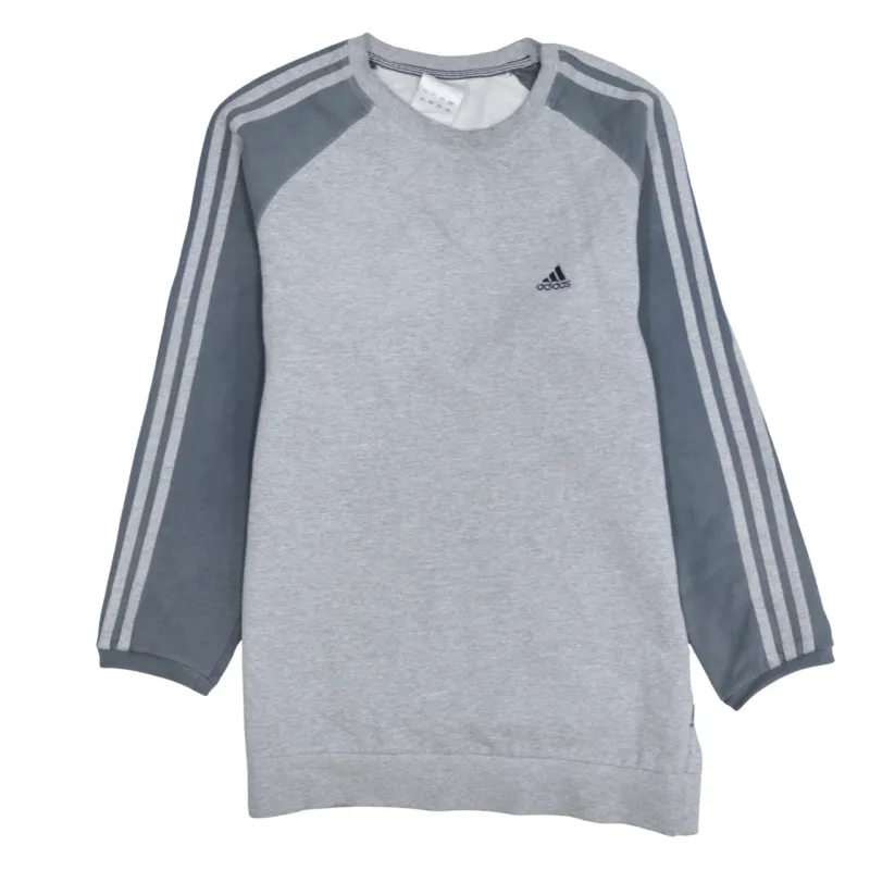 Adidas Light Grey Sweatshirt Men's Medium Embroidered Logo Three Stripe Sleeves Pullover Top sold by Vintage Club
