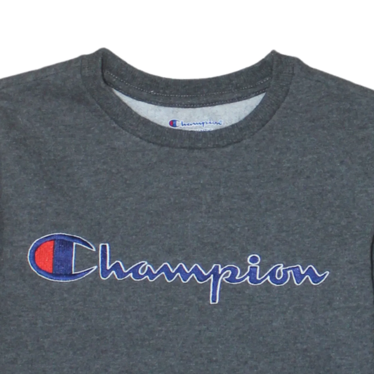 Champion Dark Grey Sweatshirt Women's Medium Embroidered Script Logo Crewneck Pullover Fleece Top sold by Vintage Club product image thumbnail 3