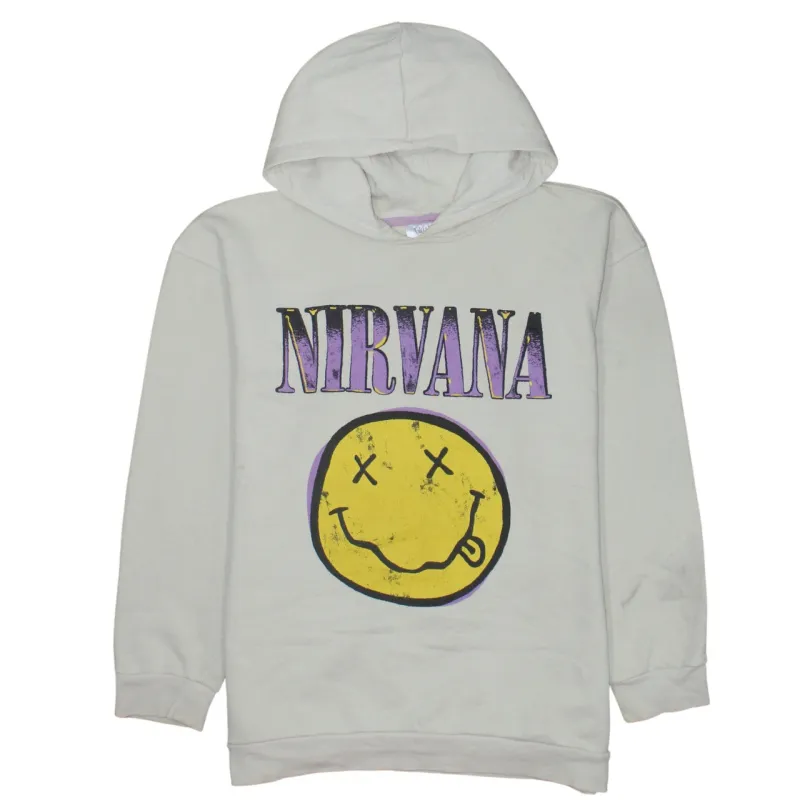 Nirvana Cream Hoodie Men's Small Printed Smiley Logo Pullover Hooded Sweatshirt made by NIRVANA