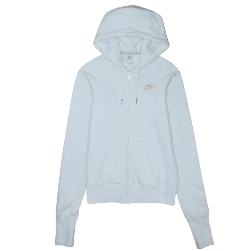 Nike White Zip Hoodie Women’s Small Embroidered Swoosh Split Pocket Fitted Sweatshirt sold by Vintage Club