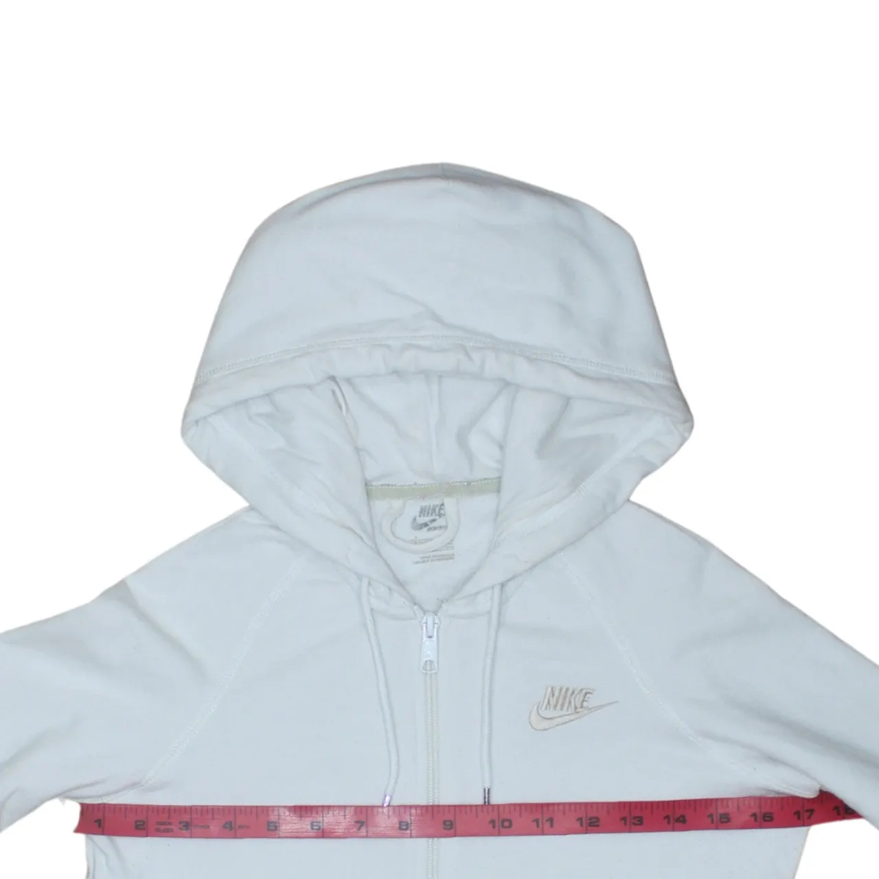 Nike White Zip Hoodie Women’s Small Embroidered Swoosh Split Pocket Fitted Sweatshirt sold by Vintage Club product image thumbnail 5