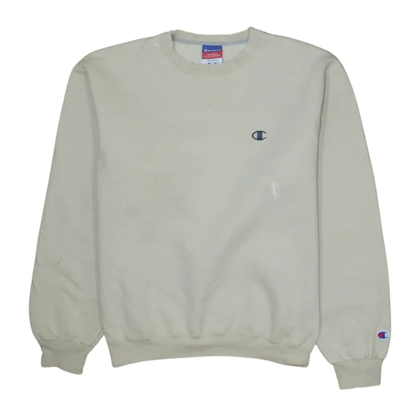 Champion Beige Cream Sweatshirt Men's Medium Embroidered Logo Ribbed Cuffs Crewneck Pullover made by Champion