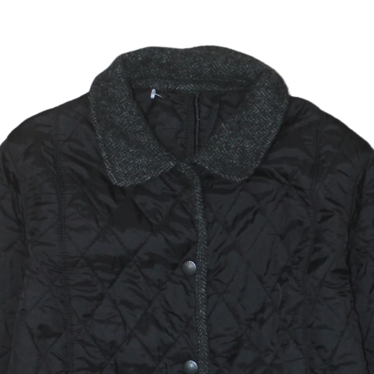 Barbour Black Quilted Jacket Women's Small Wool Collar Snap Pockets Lightweight Windbreaker sold by Vintage Club product image thumbnail 3