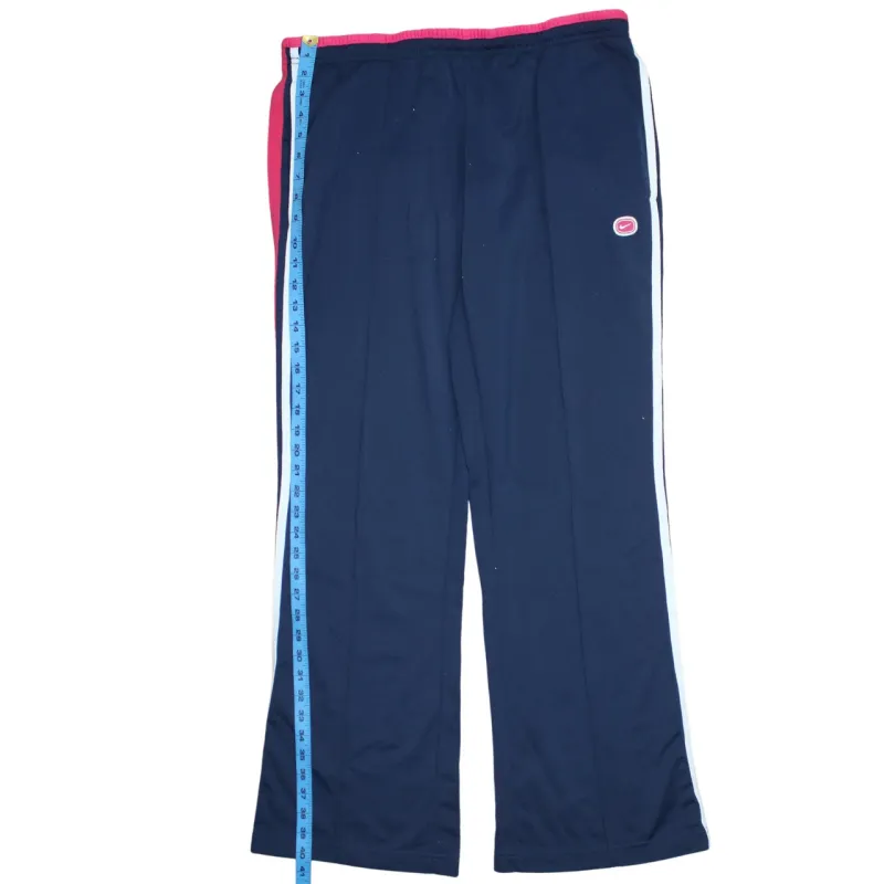Nike Navy Blue Track Pants Men's 32 Elastic Waist Contrast Stripes Printed Logos Trousers made by Nike