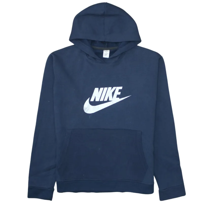 Nike Navy Blue Hoodie Men's Small Printed Front Logo Pouch Pocket Pullover Sweatshirt sold by Vintage Club