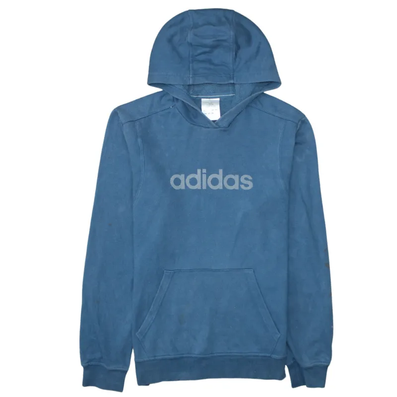 Adidas Blue Hoodie Men's Small Printed Logo Front Pouch Pullover Sweatshirt sold by Vintage Club