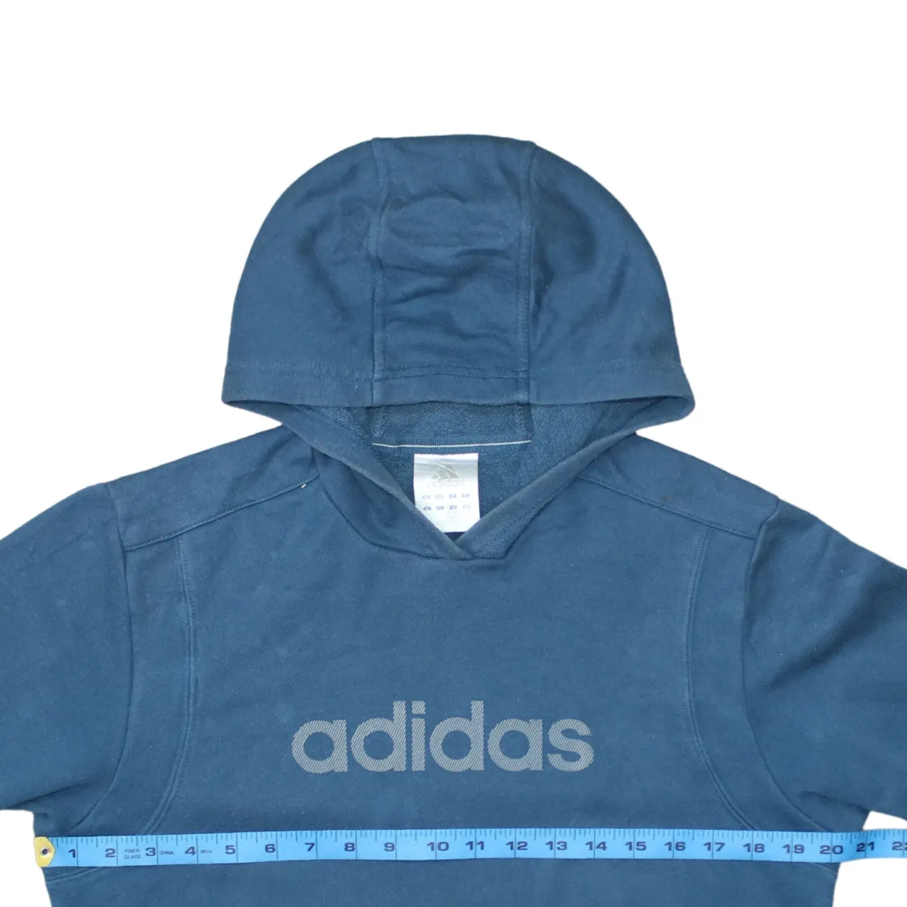 Adidas Blue Hoodie Men's Small Printed Logo Front Pouch Pullover Sweatshirt sold by Vintage Club product image thumbnail 5