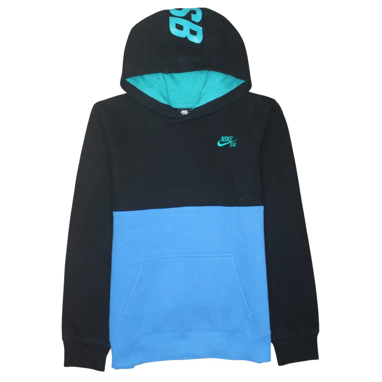 Nike Black Blue Hoodie Women’s XLarge Printed SB Logo Colour Block Pullover Sweatshirt sold by Vintage Club