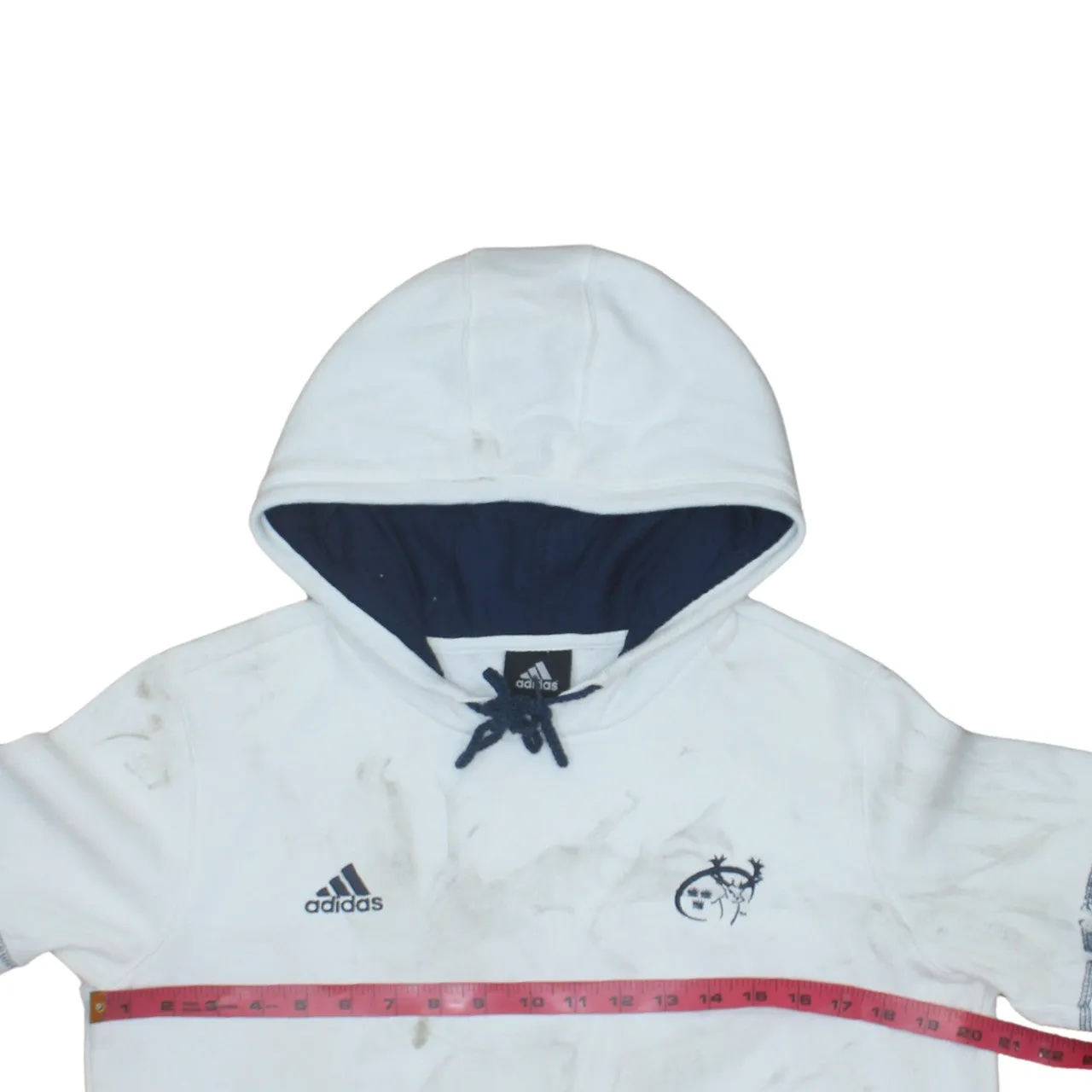 Adidas White Hoodie Women’s Medium Embroidered Logos Contrast Hood Striped Cuffs Sweatshirt sold by Vintage Club product image thumbnail 5