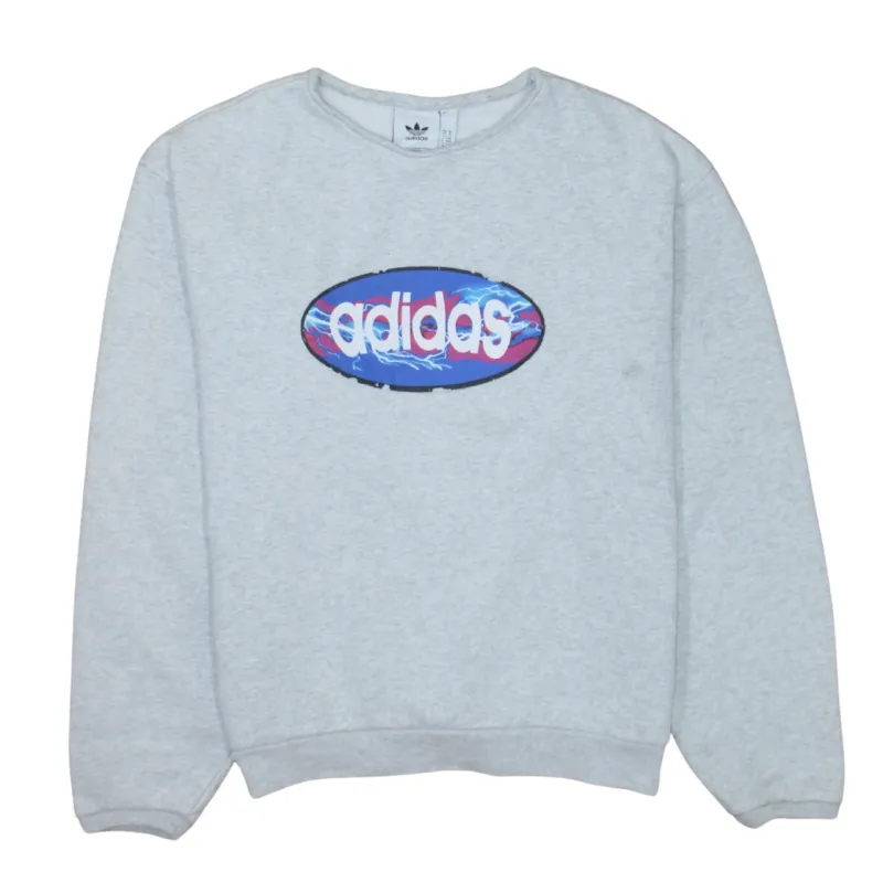 Adidas Grey Sweatshirt Men's Medium Printed Logo Crewneck Pullover Fleece Top sold by Vintage Club