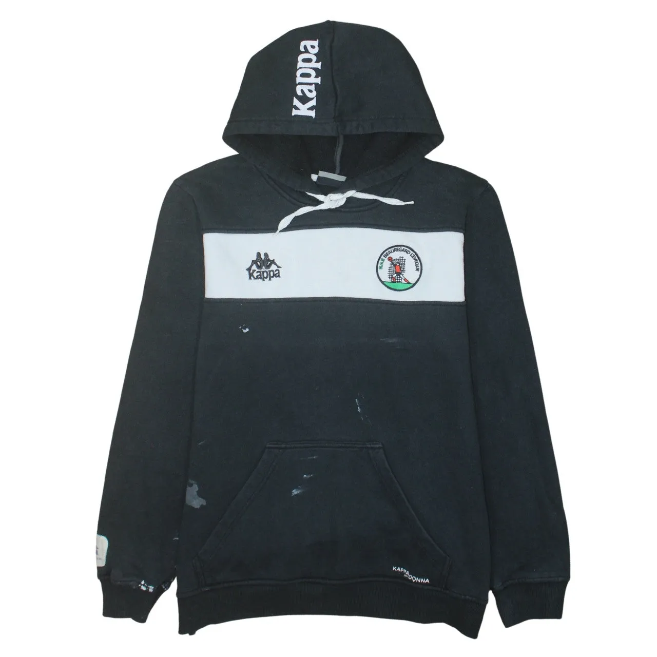 Kappa Black Hoodie Men's XLarge Embroidered Logo Chest Stripe Front Pocket Pullover Sweatshirt sold by Vintage Club