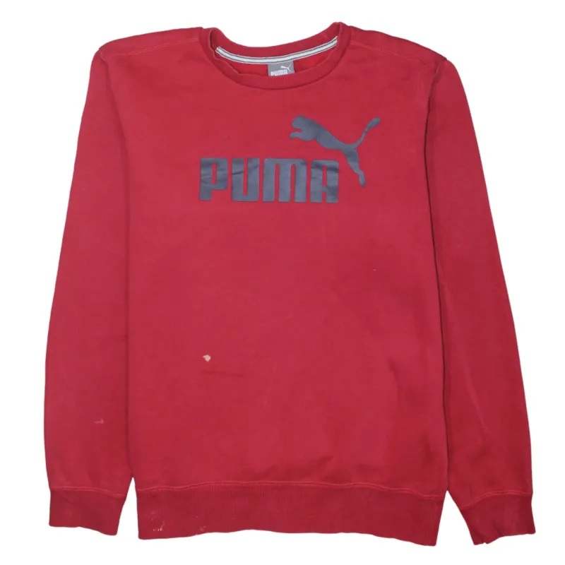 Puma Burgundy Red Sweatshirt Women's Large Printed Logo Crewneck Pullover Fleece Top made by Puma