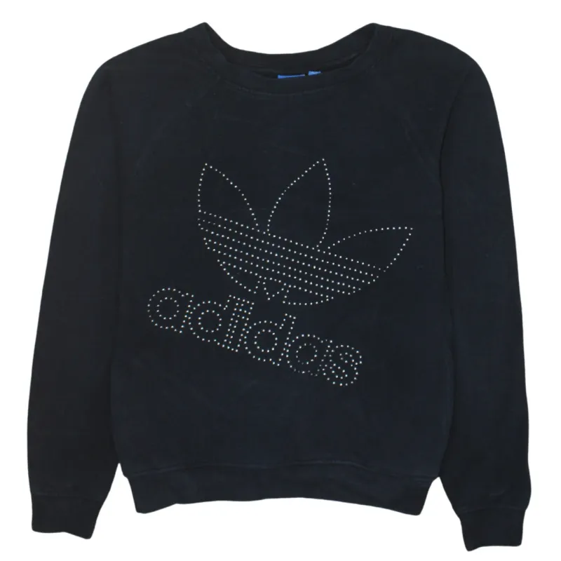 Adidas Black Sweatshirt Women's Small Studded Trefoil Logo Crewneck Pullover Top made by Adidas