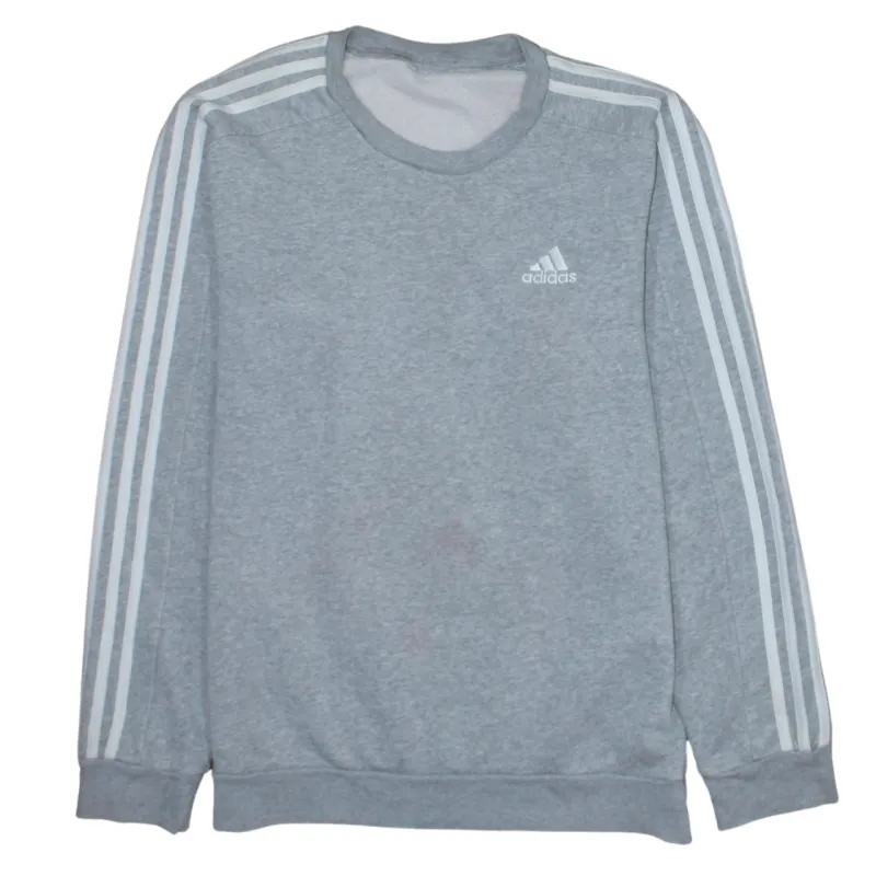 Adidas Grey Sweatshirt Men's Small Three Stripe Sleeves Printed Logo Crewneck Pullover sold by Vintage Club