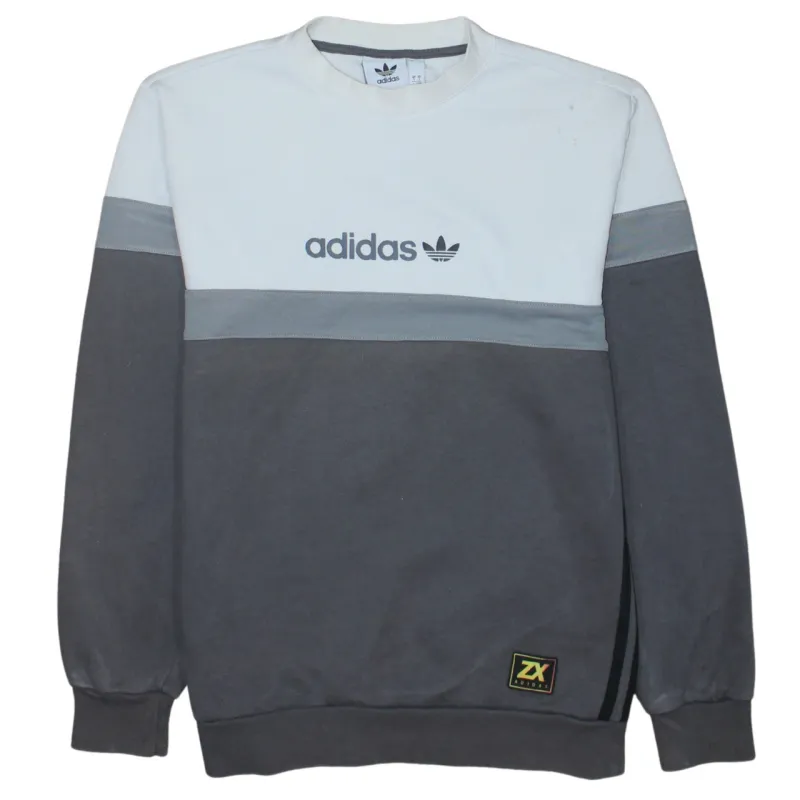 Adidas Grey White Sweatshirt Men's Small Printed Trefoil Logo Colour Block Pullover Top sold by Vintage Club